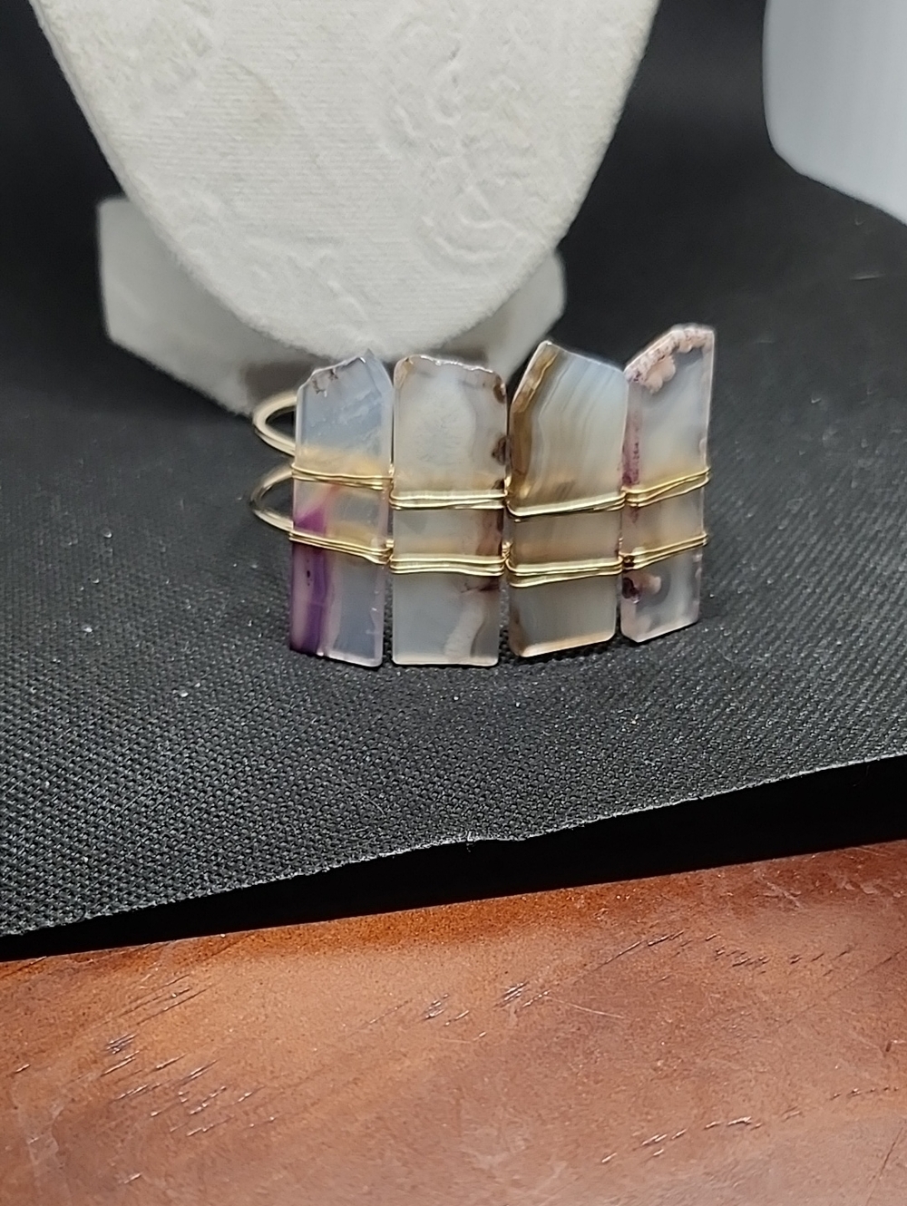 Gold-Wire Agate Cuff Bracelet in Purple and Gray